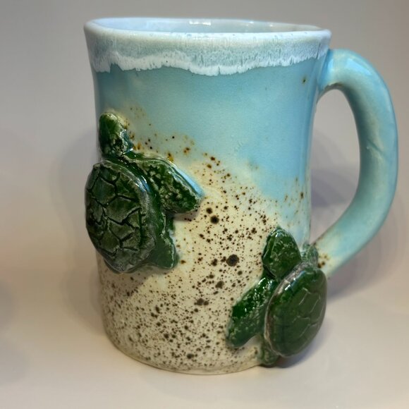 Drip Glaze Pottery Mugs Beach Theme Handmade Mugs Coastal Pottery Beach-Inspired - Picture 5 of 12